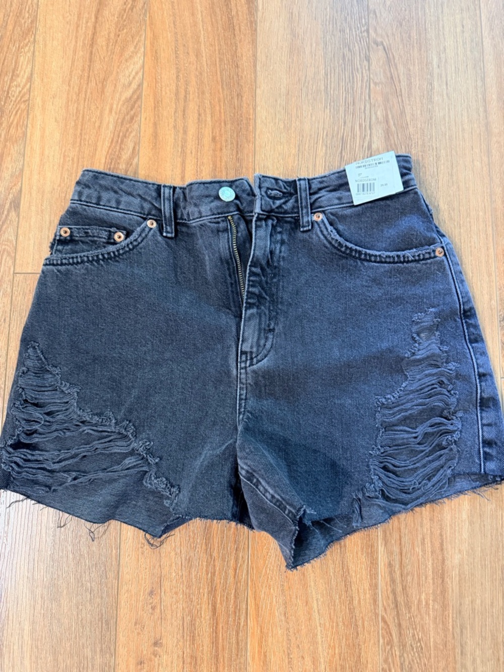 High-Rise Distressed Black Denim Shorts - TopShop